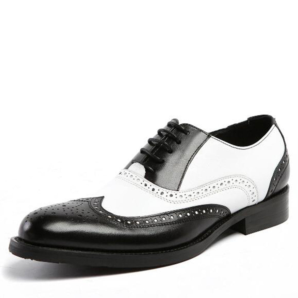 Classic Men's Oxford Style Black and White Brogue Dress Shoes for Formal and Business Occasions