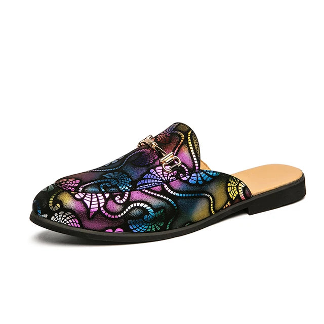 Stylish Colorful Geometric Pattern PU Leather Women's Slip-On Mules Shoes for Fashion Lovers