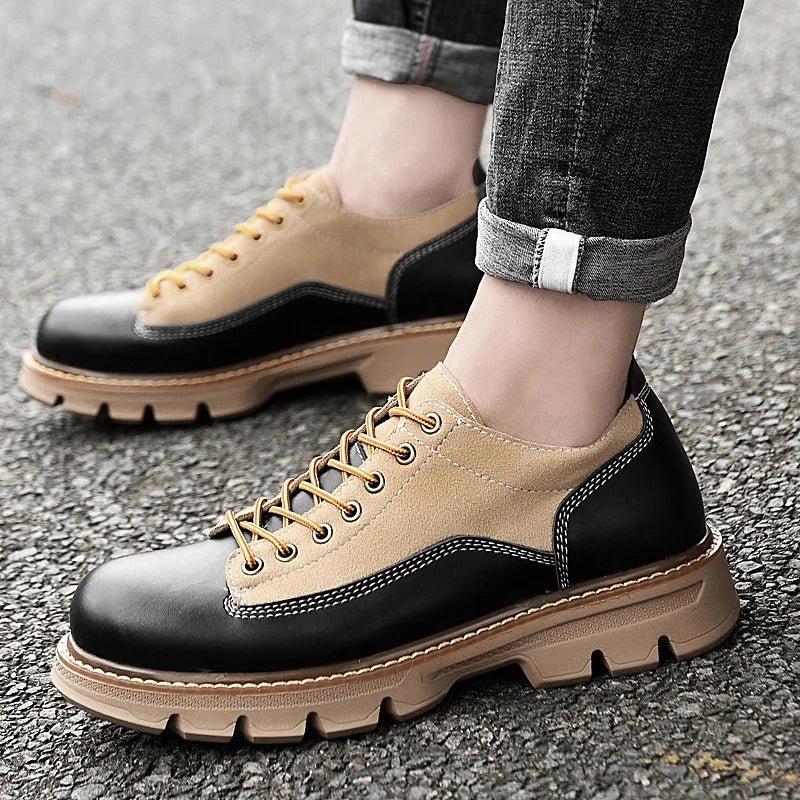 Stylish Casual Vintage British Cowhide Leather Lace-up Shoes for Fashionable Outings