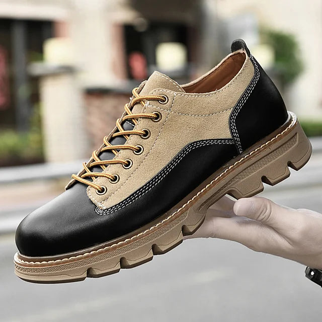 Stylish Casual Vintage British Cowhide Leather Lace-up Shoes for Fashionable Outings