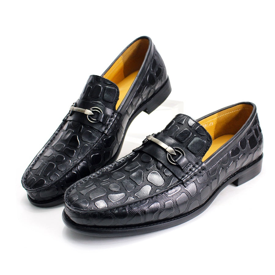 Stylish Classic Cowhide Leather Slip-On Men's Loafers with Rock Texture