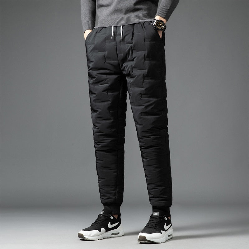 Super Comfortable Black Polyester Down Winter Jogger Pants