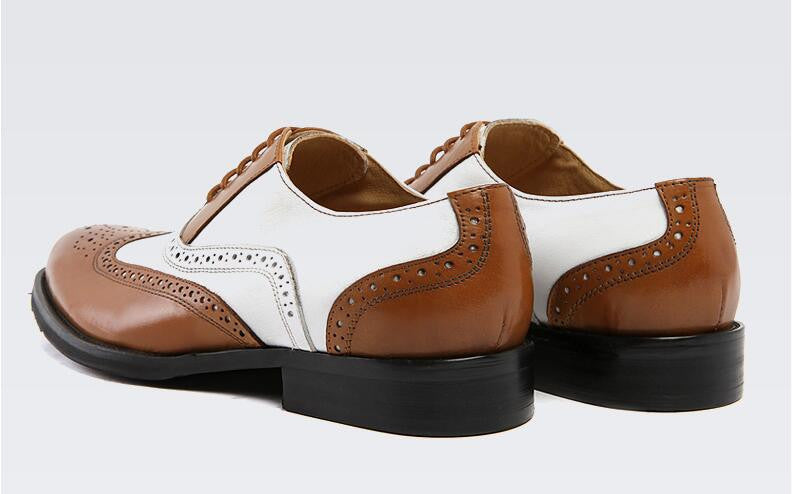 Classic Men's Oxford Style Black and White Brogue Dress Shoes for Formal and Business Occasions