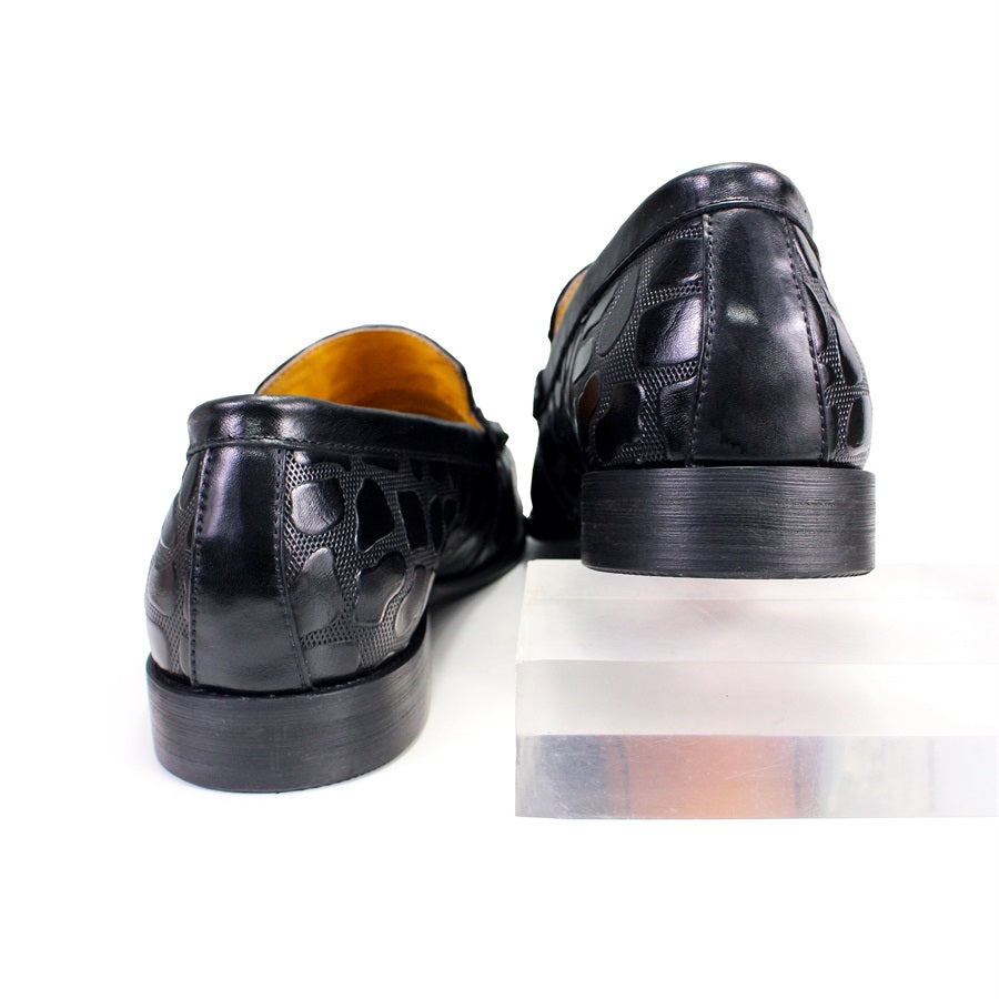 Stylish Classic Cowhide Leather Slip-On Men's Loafers with Rock Texture