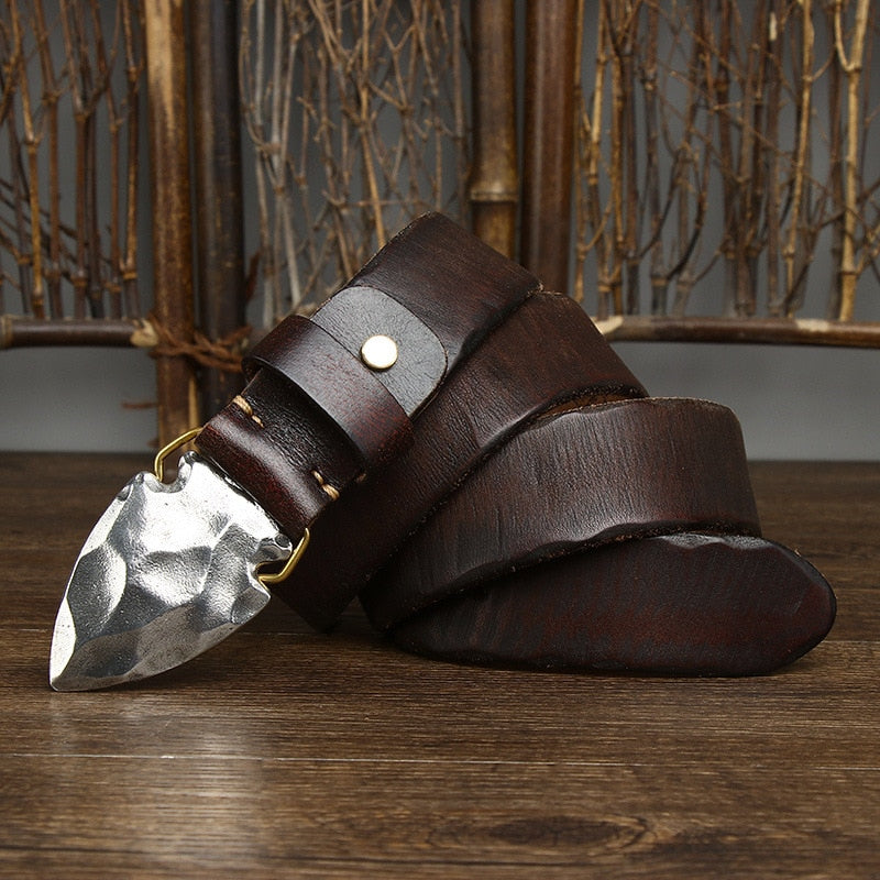 Vintage-Style Stainless Steel Buckle Authentic Leather Belt for Daily Use