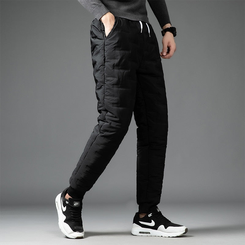 Super Comfortable Black Polyester Down Winter Jogger Pants
