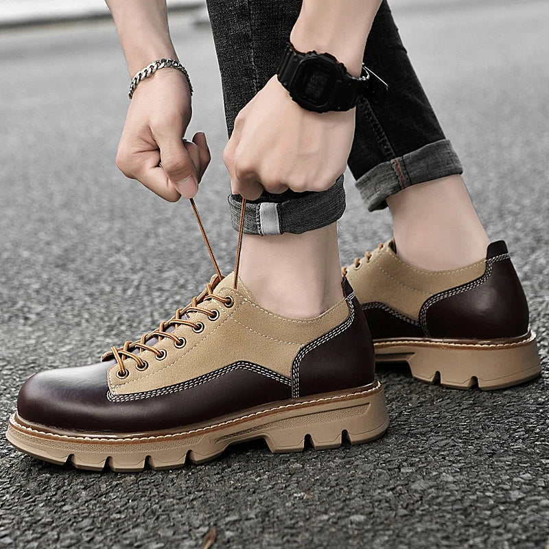 Stylish Casual Vintage British Cowhide Leather Lace-up Shoes for Fashionable Outings