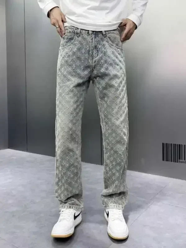 Stylish Retro Jacquard Patterned Streetwear Comfort Jeans