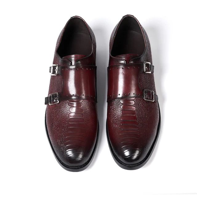 Stylish Classic Snake-Print Genuine Leather Men's Monk Shoes for Fashion-Forward Individuals