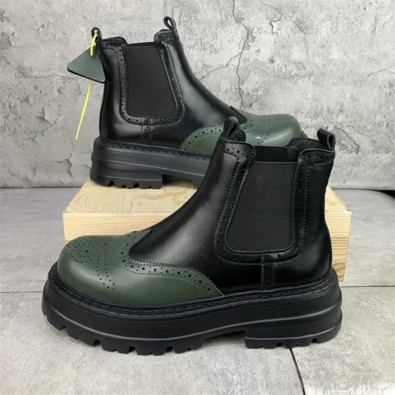 Stylish Colorful Patchwork Split Leather Ankle Chelsea Boots