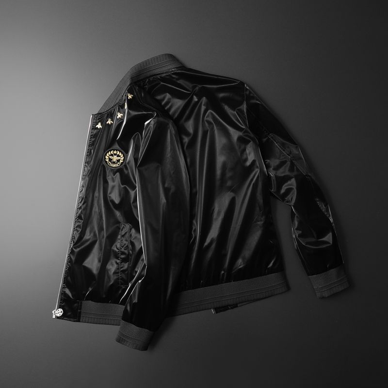 Polyester Long - Sleeved Floral and Bees Printed O - Neck Bomber Jacket