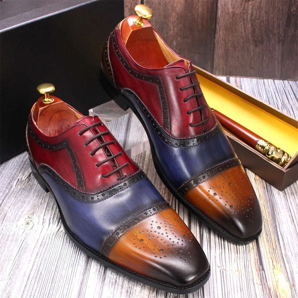 Stylish Men's Classic Mixed Color Lace - up Brogue Shoes