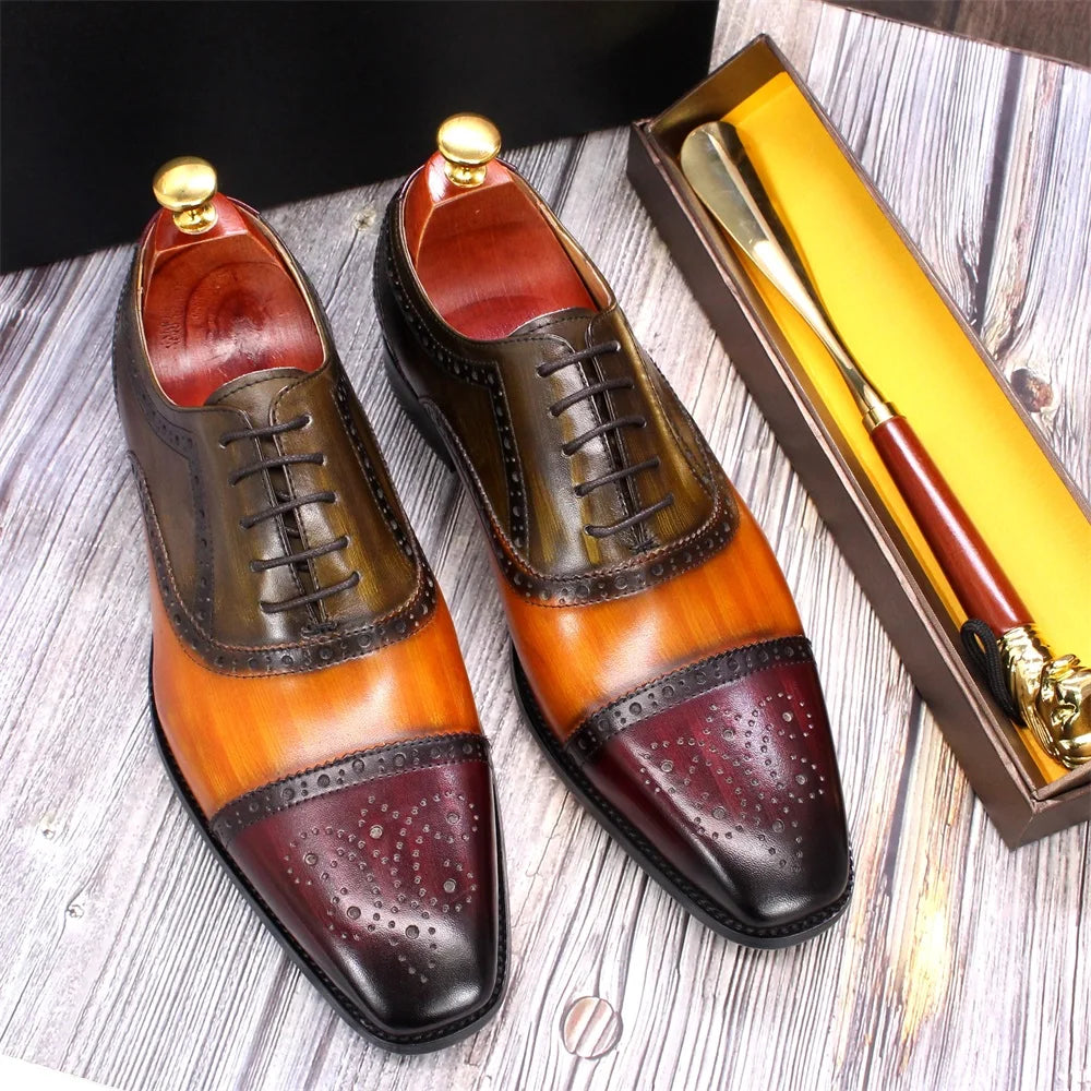 Stylish Men's Classic Mixed Color Lace - up Brogue Shoes