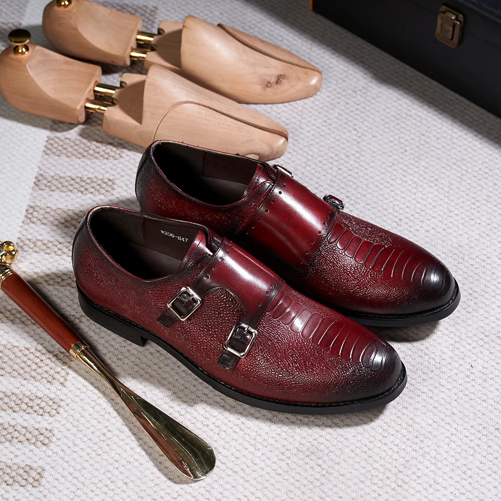 Stylish Classic Snake-Print Genuine Leather Men's Monk Shoes for Fashion-Forward Individuals