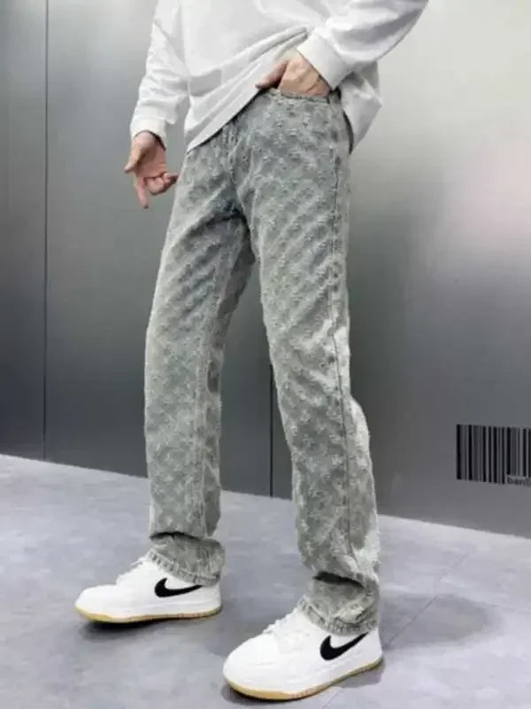 Stylish Retro Jacquard Patterned Streetwear Comfort Jeans