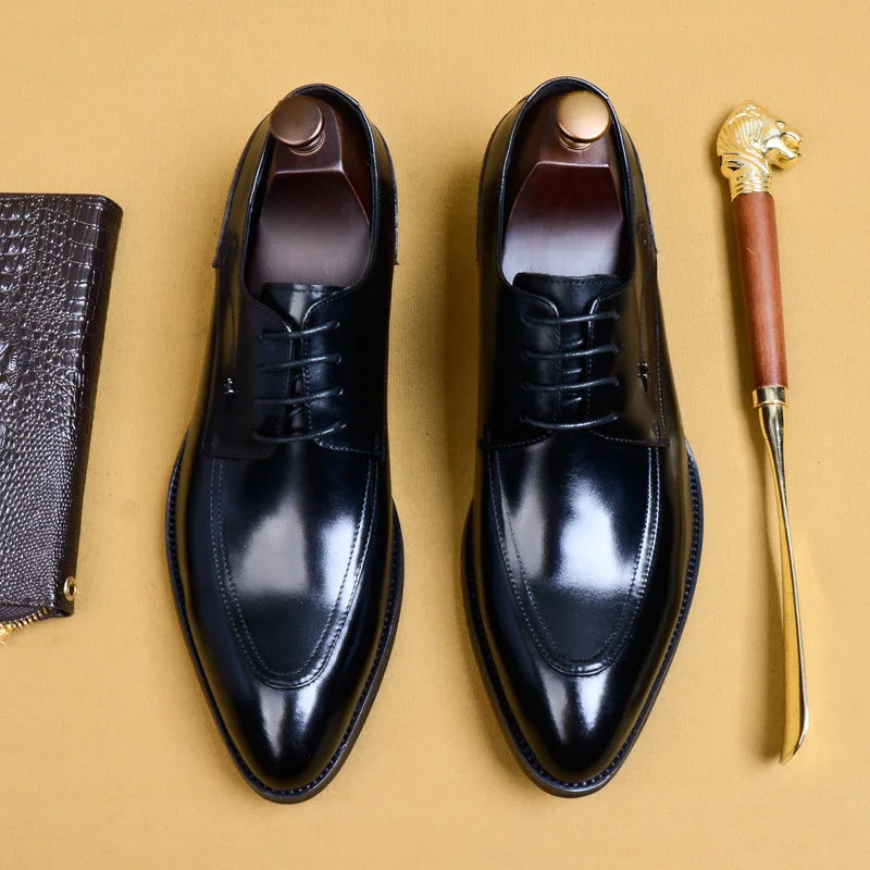 Stylish Classic Genuine Leather Lace - Up Pointed Toe Loafers