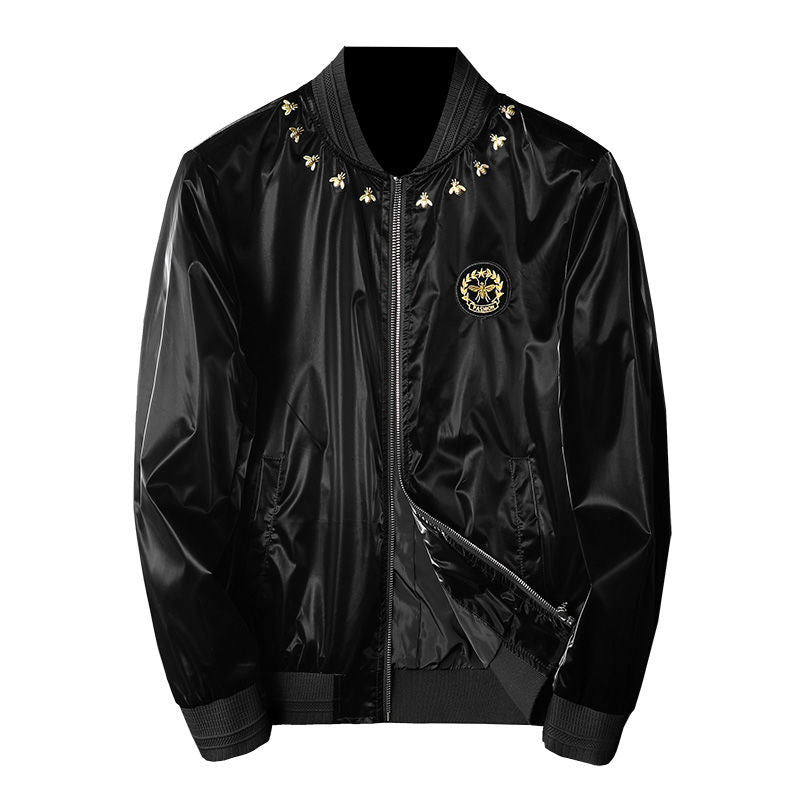 Polyester Long - Sleeved Floral and Bees Printed O - Neck Bomber Jacket