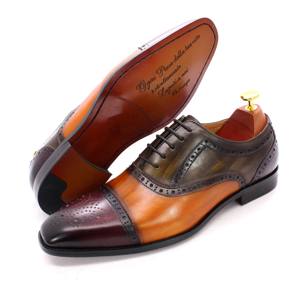 Stylish Men's Classic Mixed Color Lace - up Brogue Shoes