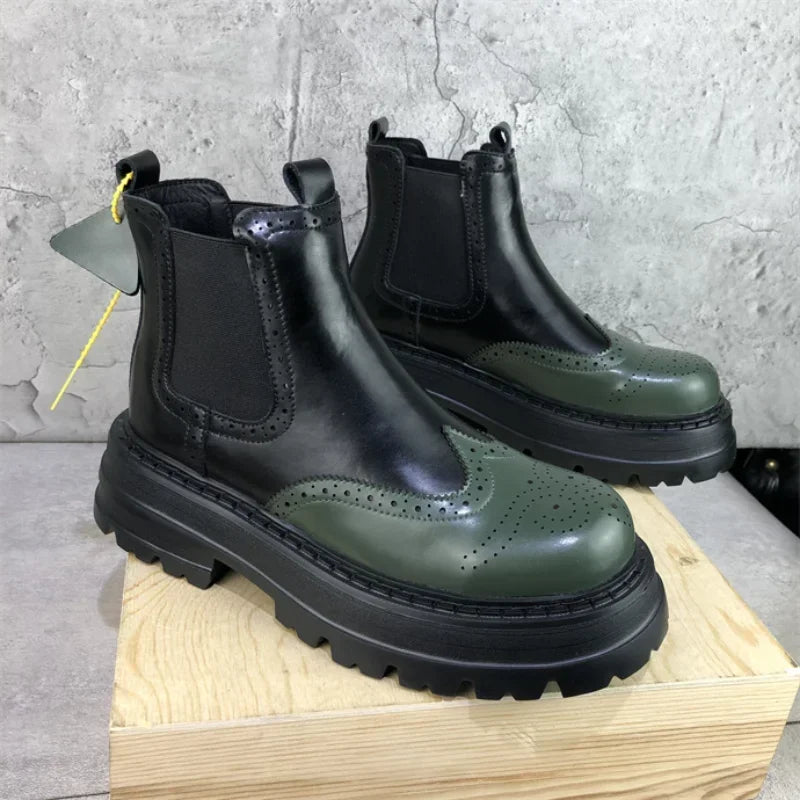Stylish Colorful Patchwork Split Leather Ankle Chelsea Boots