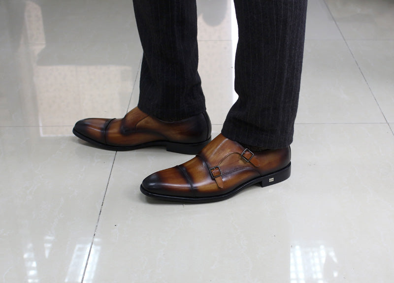 Exquisite Hand - Painted Double Monk Strap Shoes for Men in Classic Style