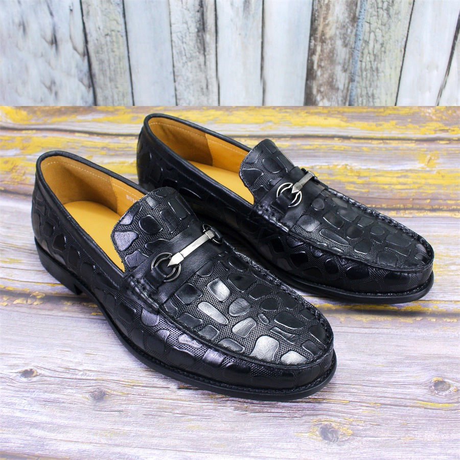 Stylish Classic Cowhide Leather Slip-On Men's Loafers with Rock Texture