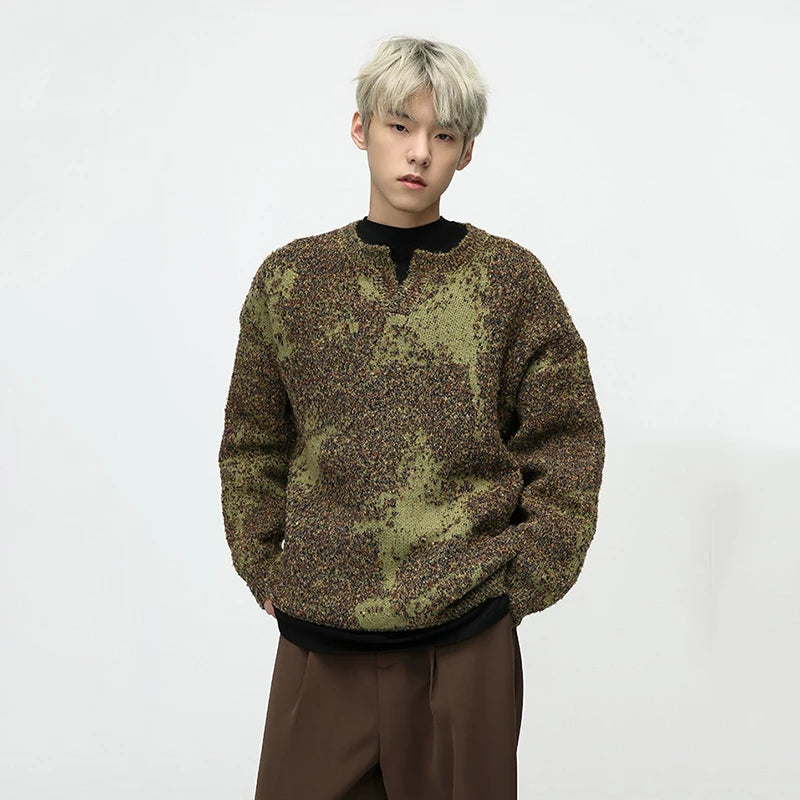 Stylish Color Blocked Loose-Fit Woolen Sweater for Men