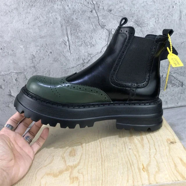 Stylish Colorful Patchwork Split Leather Ankle Chelsea Boots