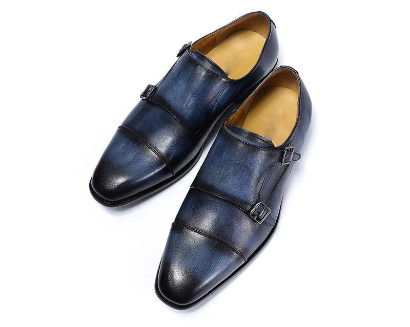 Exquisite Hand - Painted Double Monk Strap Shoes for Men in Classic Style