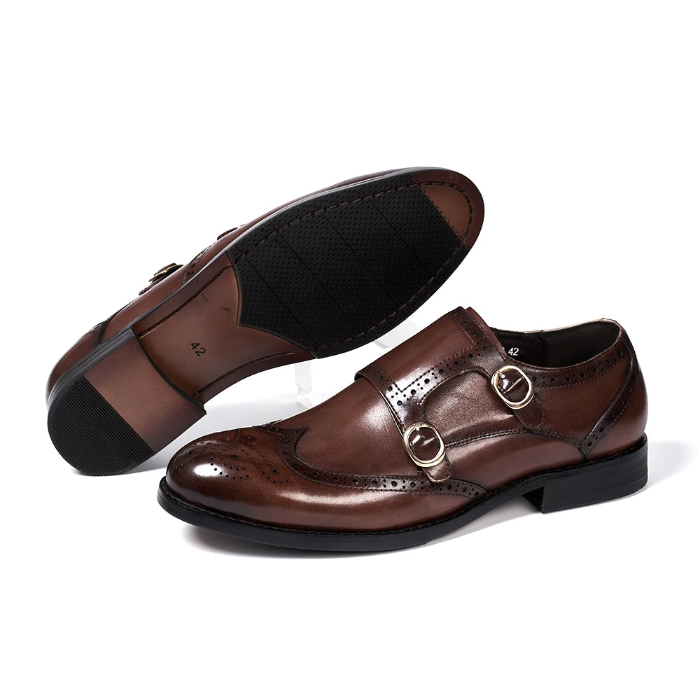 Timeless Double Buckle Genuine Leather Men's Monk Shoes for a Sophisticated Look