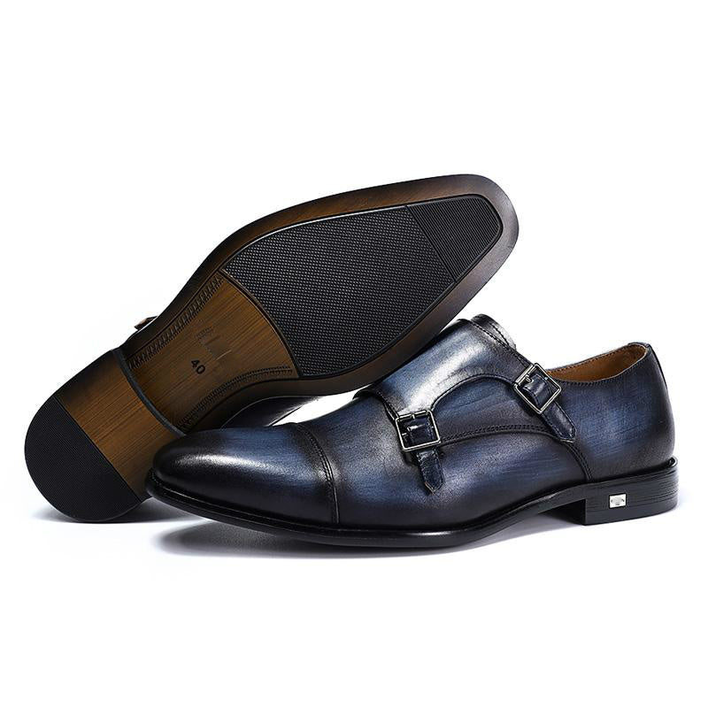 Exquisite Hand - Painted Double Monk Strap Shoes for Men in Classic Style