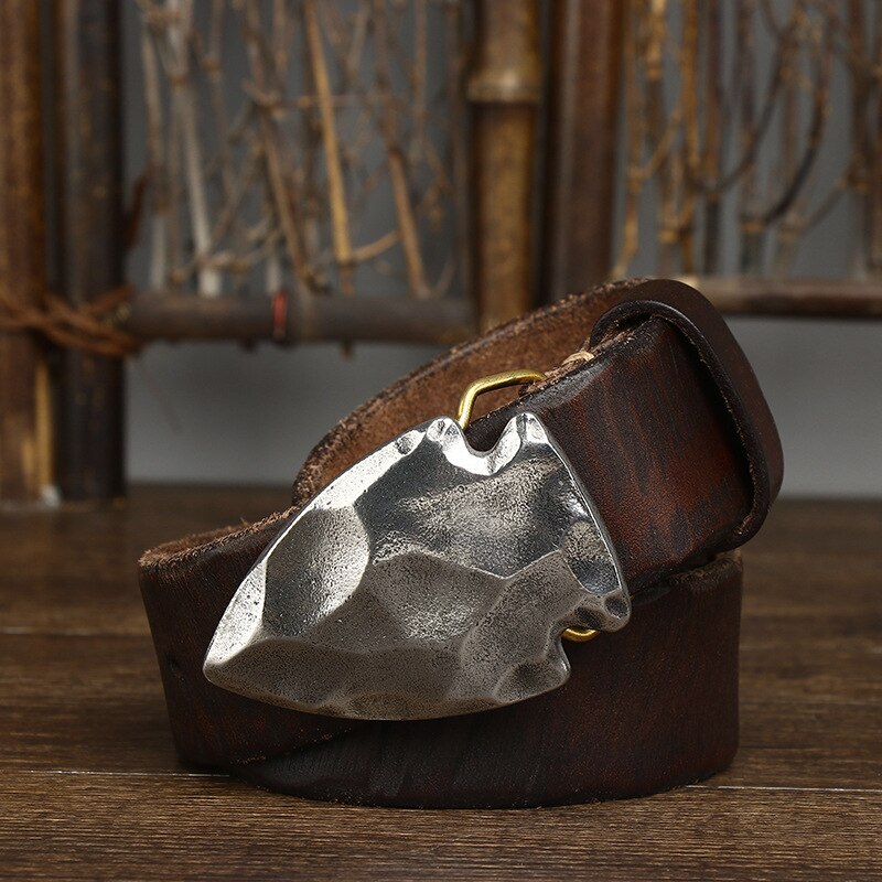 Vintage-Style Stainless Steel Buckle Authentic Leather Belt for Daily Use