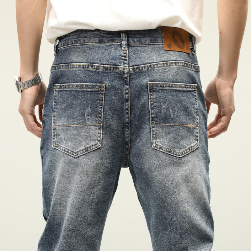 Fashionable Contrast Patchwork Distressed Loose-Fit Denim Jeans for Trendy Comfort