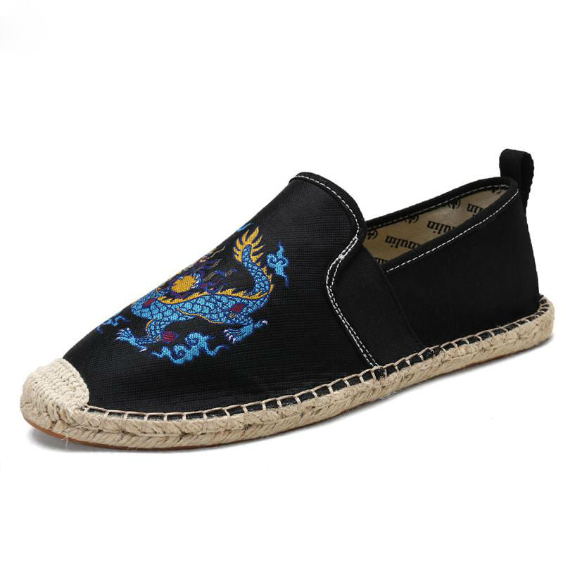 Men's Breathable Canvas Flats with Chinese Dragon Totem Elements