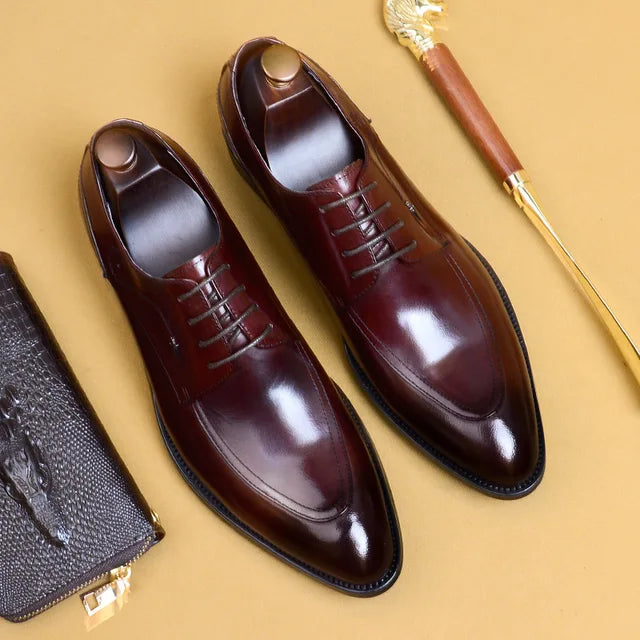 Stylish Classic Genuine Leather Lace - Up Pointed Toe Loafers