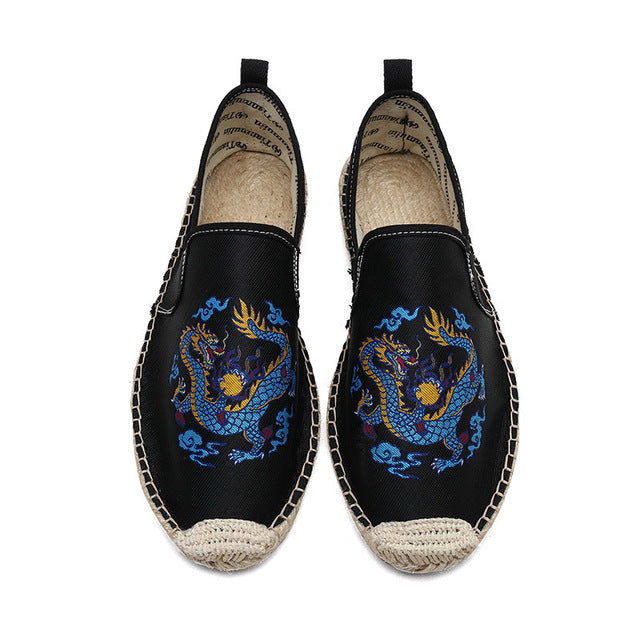 Men's Breathable Canvas Flats with Chinese Dragon Totem Elements