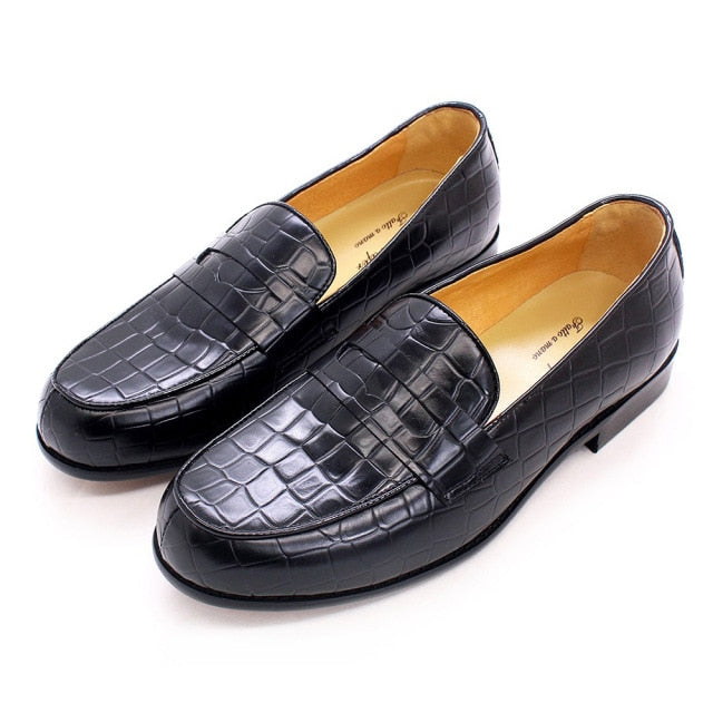Men's Classic Slip-On Genuine Cow Leather Loafers with Alligator Print