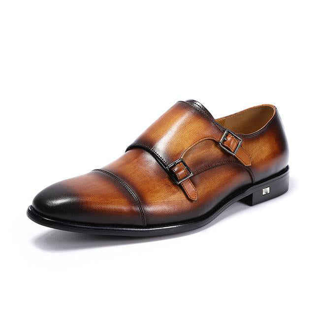 Exquisite Hand - Painted Double Monk Strap Shoes for Men in Classic Style
