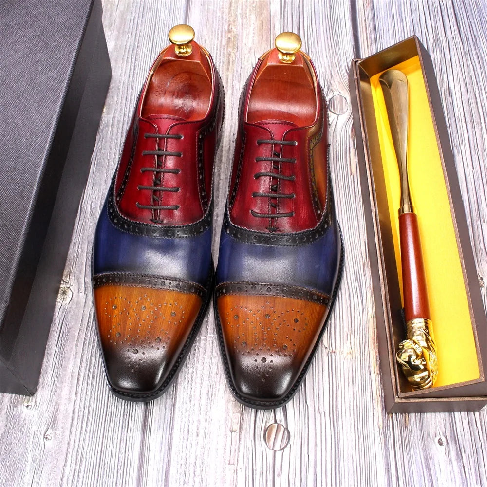Stylish Men's Classic Mixed Color Lace - up Brogue Shoes