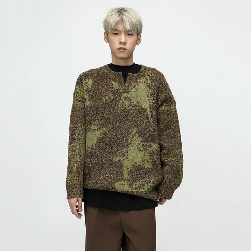 Stylish Color Blocked Loose-Fit Woolen Sweater for Men