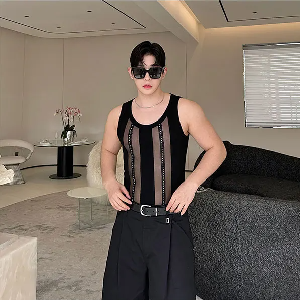 Stylish See-Through Spliced Polyester Women's Casual Tank Top for All Occasions