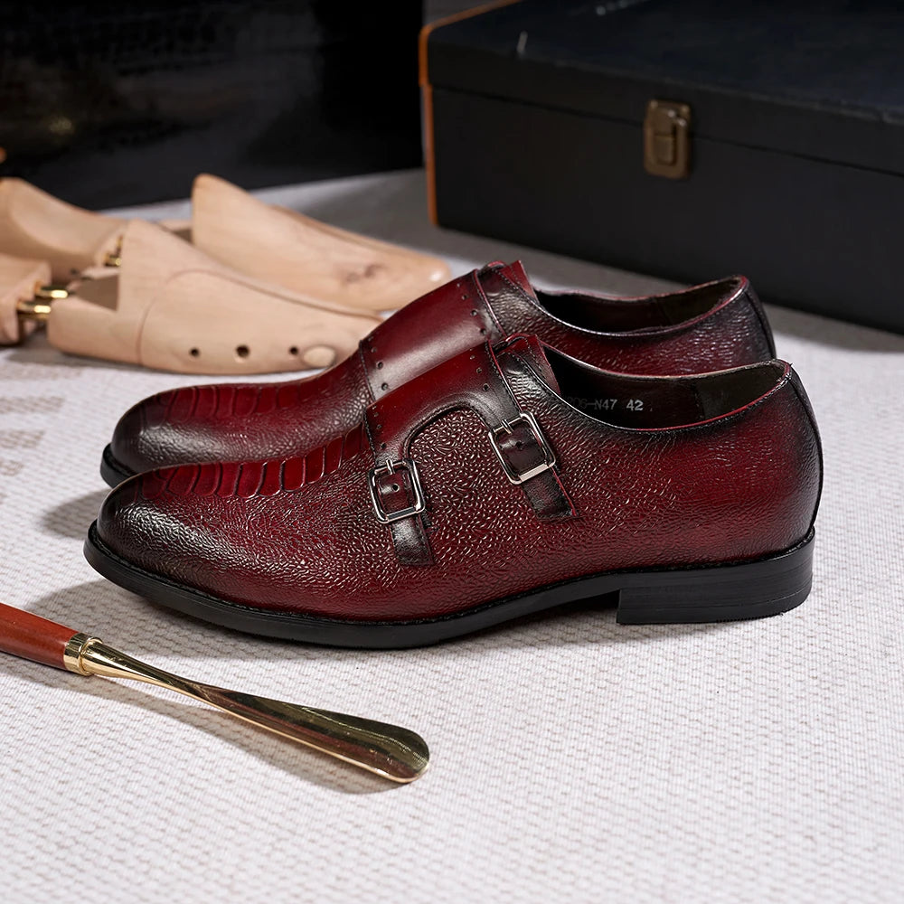 Stylish Classic Snake-Print Genuine Leather Men's Monk Shoes for Fashion-Forward Individuals