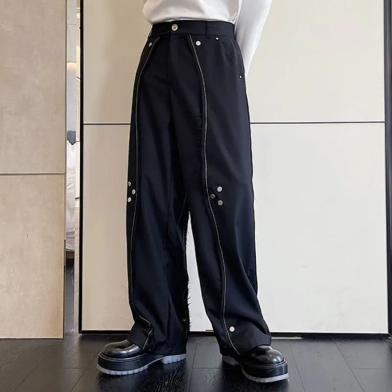 Stylish Multi-Metal Buckled Pants with Niche Design