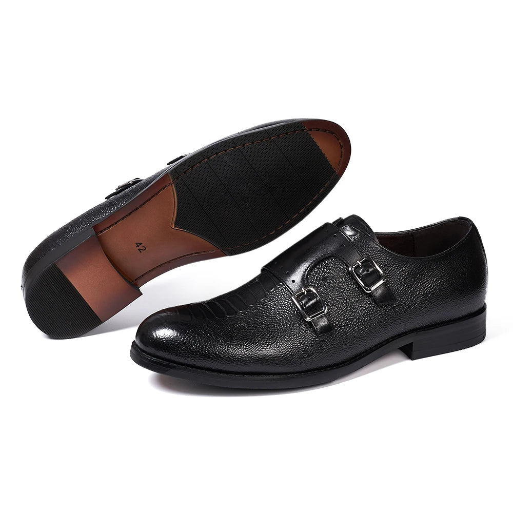 Stylish Classic Snake-Print Genuine Leather Men's Monk Shoes for Fashion-Forward Individuals