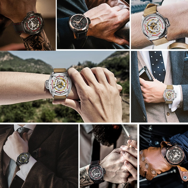 Men's Automatic Mechanical Round Casual Watches with Shock and Water Resistance