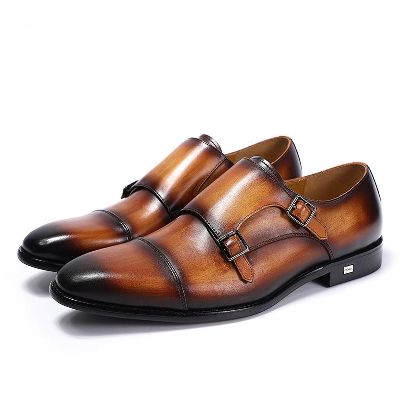 Exquisite Hand - Painted Double Monk Strap Shoes for Men in Classic Style