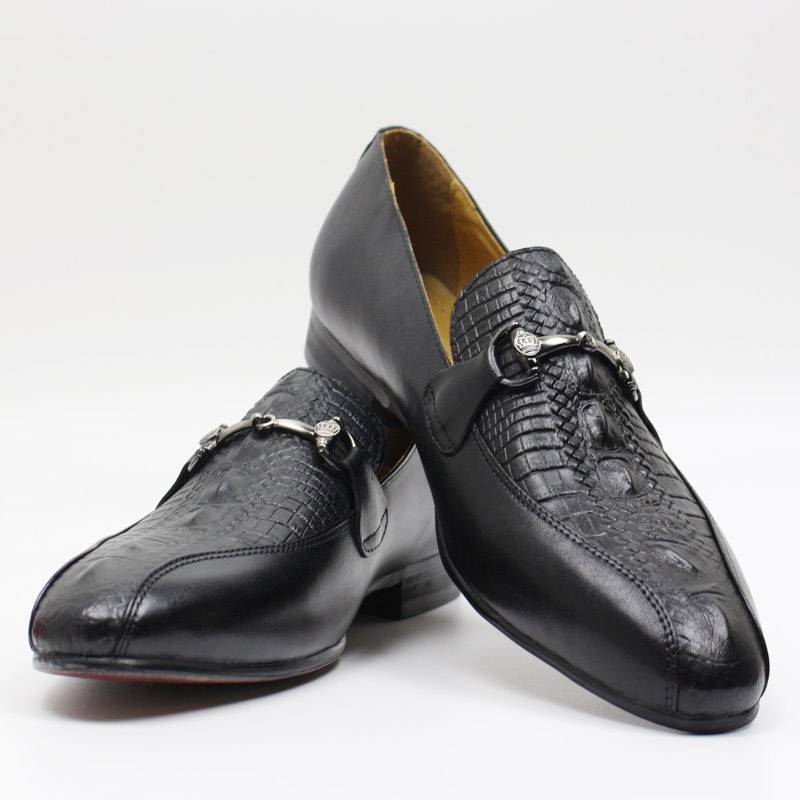 Men's Brown and Black Genuine Leather Chain Strap Slip-On Casual Loafers Shoes for Spring and Autumn