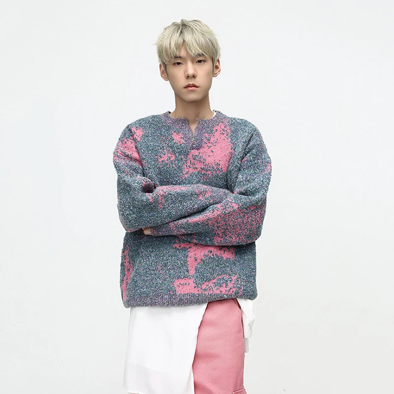 Stylish Color Blocked Loose-Fit Woolen Sweater for Men