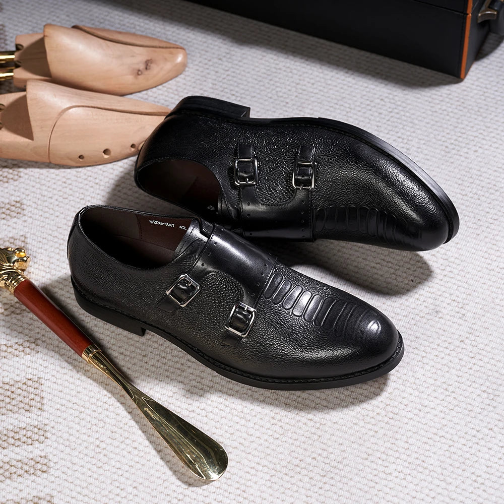 Stylish Classic Snake-Print Genuine Leather Men's Monk Shoes for Fashion-Forward Individuals