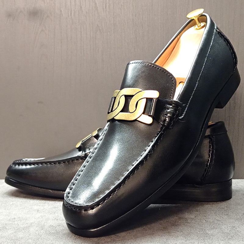 Stylish Coal Gold Chain Men's Slip-On Loafers Shoes