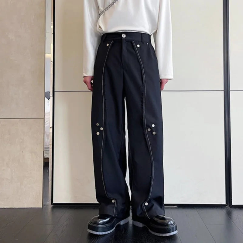 Stylish Multi-Metal Buckled Pants with Niche Design